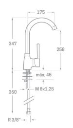 Croquis monomando fregadero caño cisne Arena