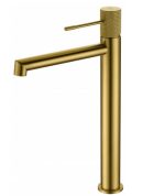 Grifo monomando lavabo caño alto oro cepillado LINE Imex
