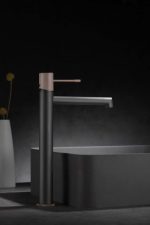 Grifo monomando lavabo caño alto gris mate y champagne LINE Imex - Imagen 2