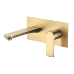 VALAZ Grifo de lavabo empotrado ovalado con embellecedor cuadrado dorado cepillado con caño de 21CM - Serie sil