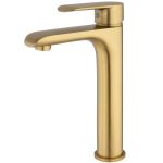 VALAZ Grifo de lavabo alto para pica monomando redondo oro mate con protección PVD - Serie Turia