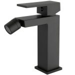 VALAZ Grifo de bidé lavabo con apertura en agua fría monomando cuadrado negro mate - Serie Muga