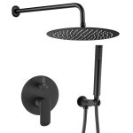 VALAZ Ducha empotrada monomando a pared redonda negro mate - Serie Tuejar - 30cm