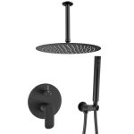 VALAZ Ducha empotrada monomando a techo redonda negro mate - Serie Tuejar - 30cm