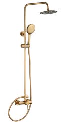 VALAZ Barra de ducha monomando redonda ajustable hasta 120CM dorado cepillado - Serie Ebro - 30cm