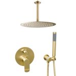 VALAZ Ducha empotrada monomando a techo redonda oro mate con protección PVD- Serie Tuejar - 30cm