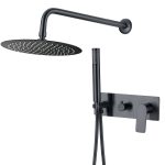 VALAZ Ducha empotrada monomando redonda con embellecedor rectangular negro mate - Serie Sil - 30cm