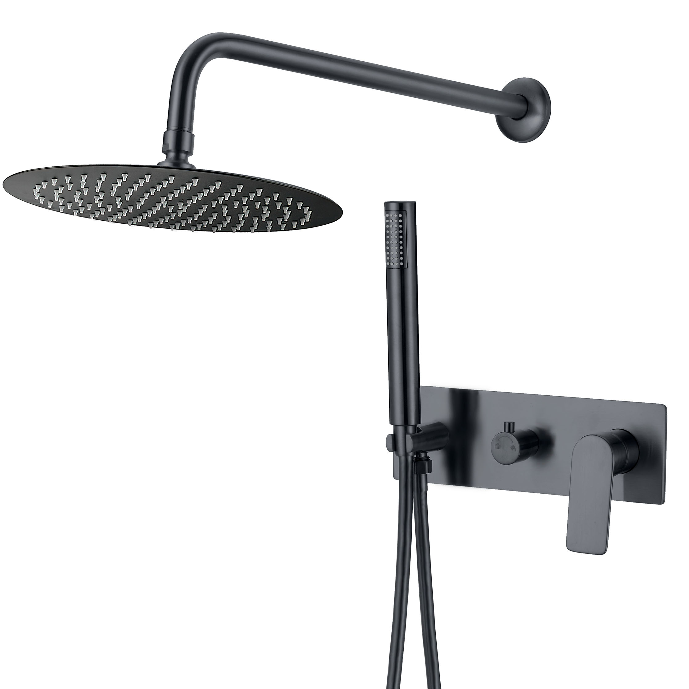 2000-1.jpg VALAZ Ducha empotrada monomando redonda con embellecedor rectangular negro mate - Serie Sil - 30cm - Imagen 1