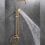 VALAZ Barra de ducha monomando redonda ajustable hasta 120CM dorado cepillado - Serie Ebro - 30cm - Imagen 4