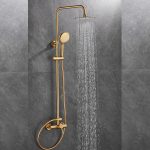 VALAZ Barra de ducha monomando redonda ajustable hasta 120CM dorado cepillado - Serie Ebro - 30cm - Imagen 3