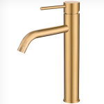 VALAZ Grifo de lavabo alto para pica con apertura en agua fría monomando redondo oro mate con protección PVD - Serie Ason