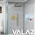 VALAZ Ducha empotrada monomando con botón redonda a pared dorado cepillado - Serie Andarax - 30cm - Imagen 3