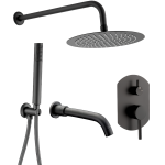 VALAZ Ducha empotrada de bañera pared ovalada negro mate  - Serie Duero - 25cm