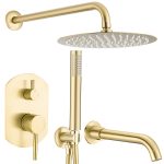 VALAZ Ducha empotrada de bañera ovalada a pared dorado cepillado - Serie Duero - 25cm