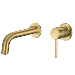 VALAZ Grifo lavabo empotrado redondo monomando con caño de 15cm fino y fijo oro mate con protección PVD - Serie Deva