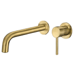 VALAZ Grifo lavabo empotrado redondo monomando con caño de de 21CM fino y fijo oro mate con protección PVD  - Serie Deva