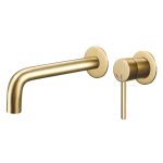 VALAZ Grifo lavabo empotrado redondo monomando con apertura agua fría oro mate con protección PVD con caño 21CM - Serie Selva