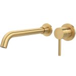 VALAZ Grifo de lavabo empotrado redondo monomando oro mate con protección PVD caño 26cm - Serie Guadiana
