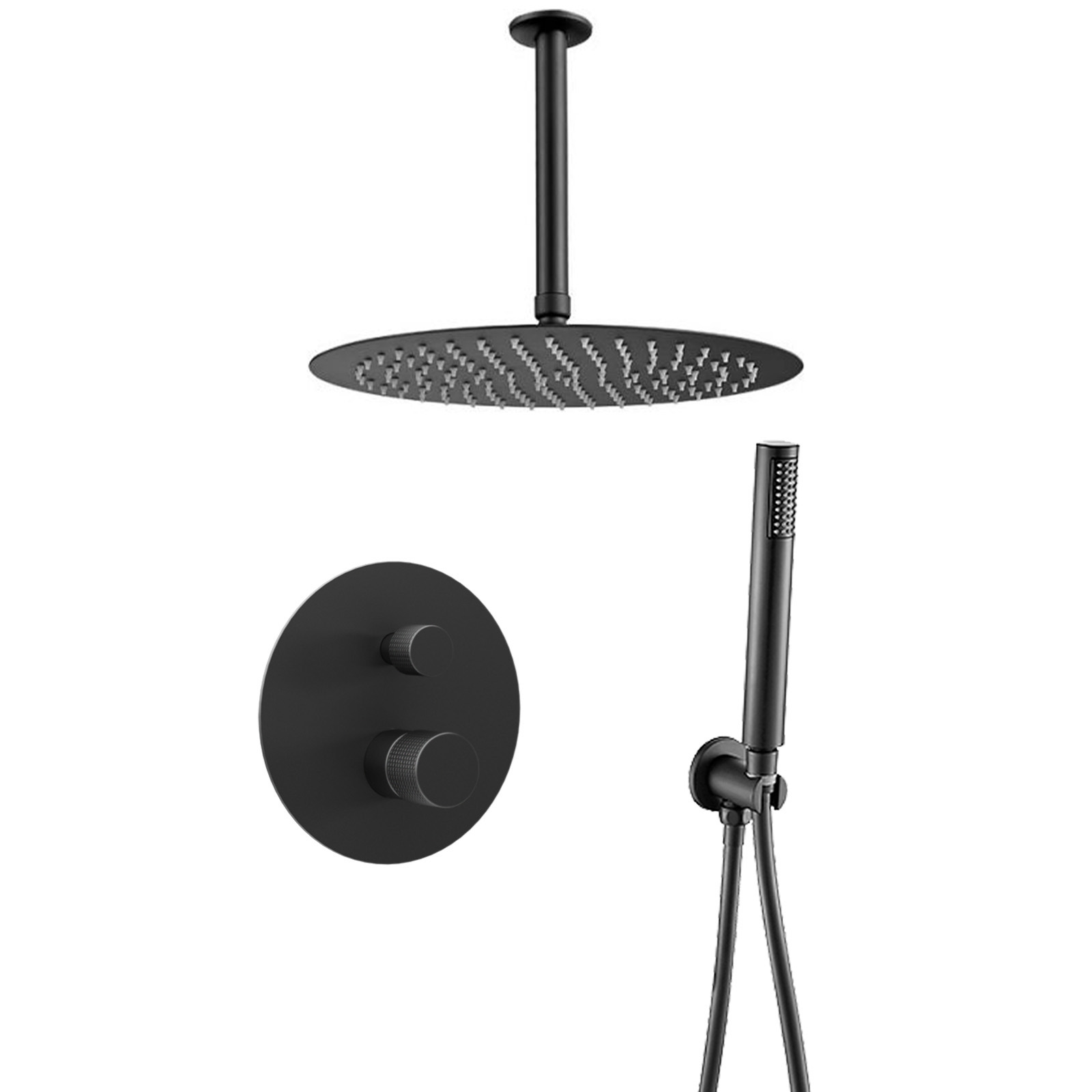 JC004-NG-NEW-MANETA-TECHO.jpg VALAZ Ducha empotrada monomando techo redonda maneta luxury negro mate - Serie Besaya - 20cm - Imagen 1