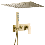 Ducha encastrada monomando a ras techo cuadrada dorado cepillado serie Miño - 30cm