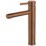 VALAZ Grifo de lavabo alto para pica monomando redondo caño oro rosa cepillado - Serie Palancia