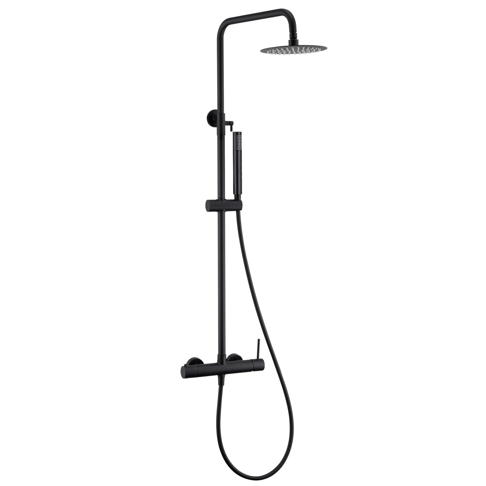 PL004-NG-1.jpg VALAZ Barra de ducha monomando redonda ajustable hasta 120CM negro mate - Serie Palancia - 30cm - Imagen 1