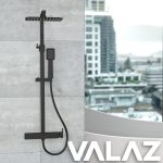 VALAZ Barra de ducha monomando cuadrada ajustable hasta 120CM negro mate serie Segura - 25cm - Imagen 3