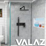VALAZ Ducha empotrada monomando redonda con embellecedor rectangular negro mate - Serie Sil - 30cm - Imagen 3