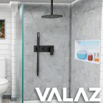 VALAZ Ducha empotrada monomando redonda con embellecedor rectangular a techo negro mate - Serie Sil - 30cm - Imagen 3