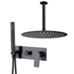 VALAZ Ducha empotrada monomando redonda con embellecedor rectangular a techo negro mate - Serie Sil - 30cm