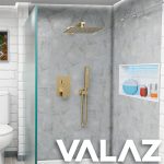 VALAZ Ducha empotrada monomando a pared cuadrada dorado cepillado - Serie Tajo - 30cm - Imagen 3