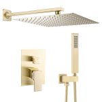 VALAZ Ducha empotrada monomando a pared cuadrada dorado cepillado - Serie Tajo - 30cm