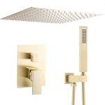 VALAZ Ducha encastrada monomando a ras techo cuadrada dorado cepillado - Serie Tajo