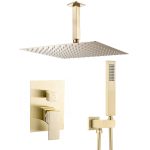 VALAZ Ducha empotrada monomando a techo cuadrada dorado cepillado - Serie Tajo - 20cm
