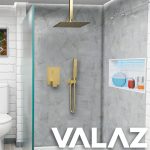 VALAZ Ducha empotrada monomando a techo cuadrada dorado cepillado - Serie Tajo - 20cm - Imagen 3