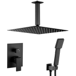 VALAZ Ducha empotrada monomando a techo cuadrada negro mate - Serie Eresma - 25cm