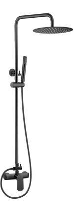 VALAZ Barra de ducha monomando redonda ajustable hasta 120CM negro mate - Serie Turia - 25cm