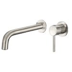 VALAZ Grifo lavabo empotrado redondo monomando acero cepillado con caño de caño 21cm fino y fijo - Serie Deva