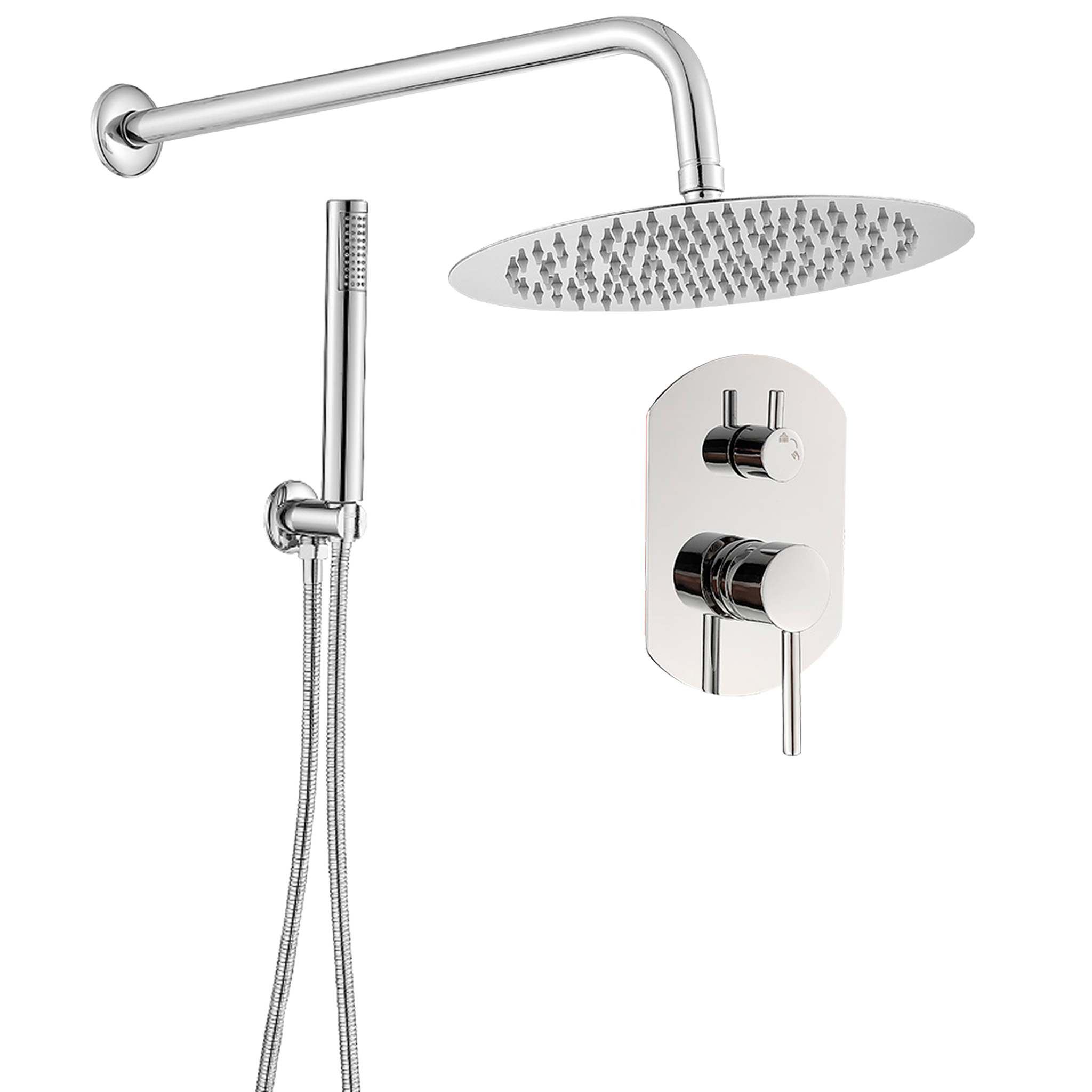 new-4.png VALAZ Ducha empotrada monomando pared ovalada redonda cromado Serie Duero - 25cm - Imagen 1