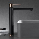 Monomando lavabo alto Milos negro oro rosa Imex - Imagen 2