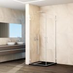 Mampara de ducha angular blanca 2 puertas abatibles bisagras Glass