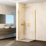 Mampara de ducha angular oro 2 puertas abatibles bisagras Glass