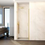 Mampara de 1 puerta abatible bisagras pared oro cepillado Glass - Imagen 2