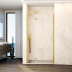 Mampara de ducha oro cepillado 1 fijo + 1 abatible con cierre perfil Glass
