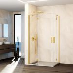 Mampara de ducha oro cepillado angular 2 fijos y 2 abatibles Glass