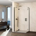 Mampara de ducha acabado titanio angular 2 fijos y 2 abatibles Glass