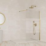 Mampara de ducha fija en oro cepillado screen - Imagen 2
