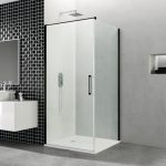 Mampara negra 1 abatible + 1 lateral fijo barra paralela Open