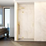 Mampara de ducha oro cepillado 1 fijo + 1 abatible bisagras Glass