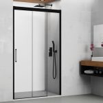 Mampara negra frontal con 1 hoja fija más 2 hojas corredera